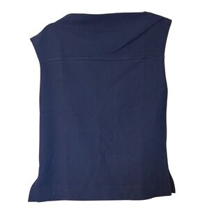 GSTQ Navy Blue Ribbed Knit‎ Asymmetrical Neckline Sleeveless Top Medium